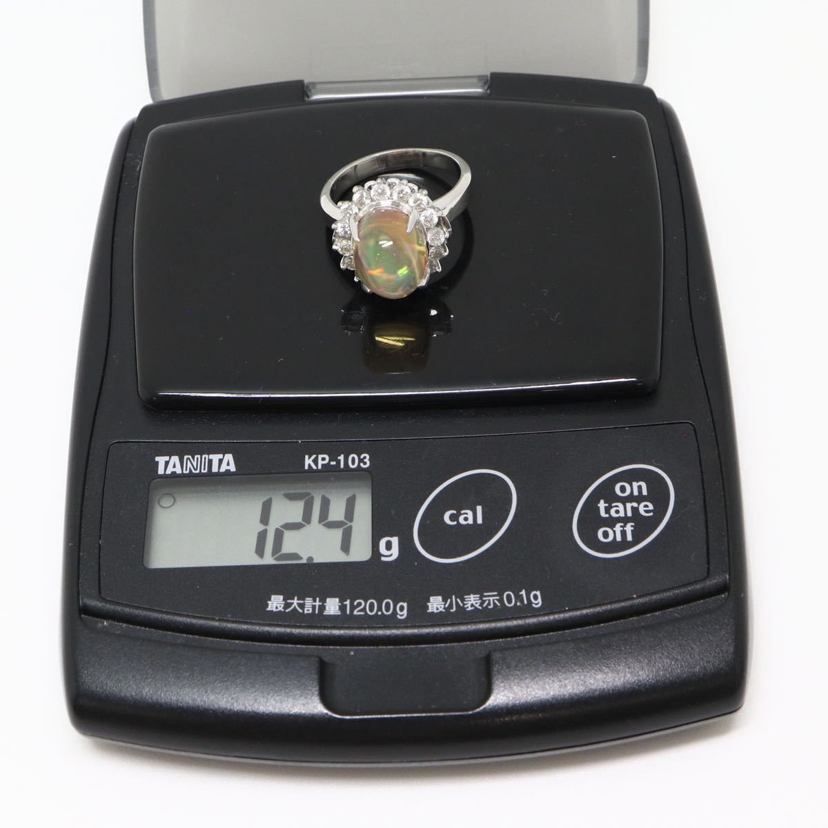 大粒!!天然ファイヤーオパールリング 4.89ct メレダイヤ 1.01ct Pt900 12.4g 【サイズ変更無料】EF5