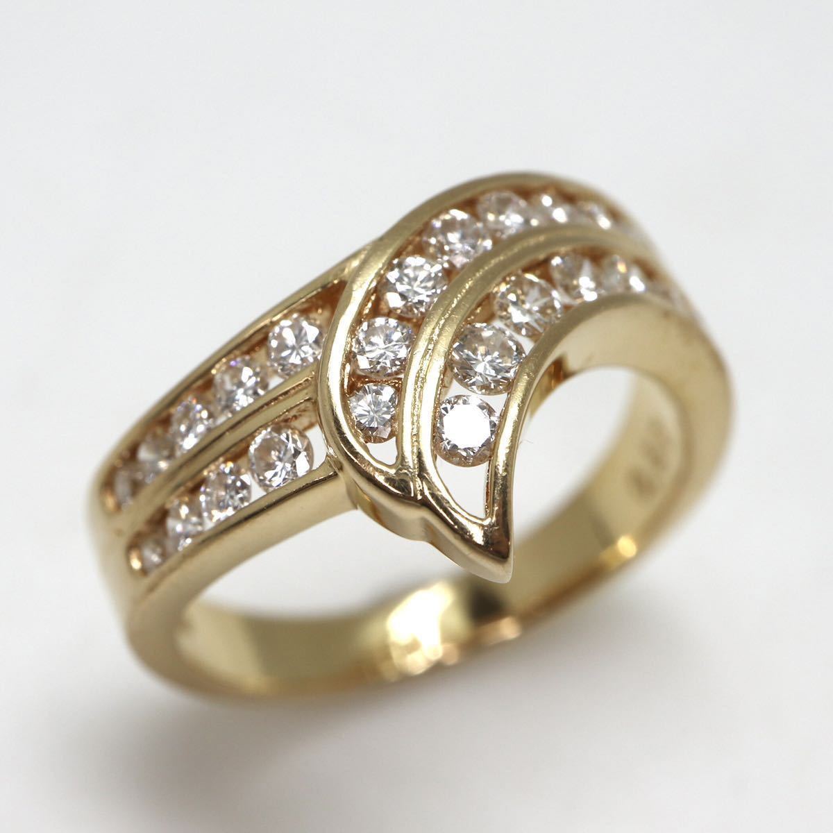 最低価格で販売 K18 Y01394 14号 指輪 18金 ダイヤモンド月型甲丸リング リング