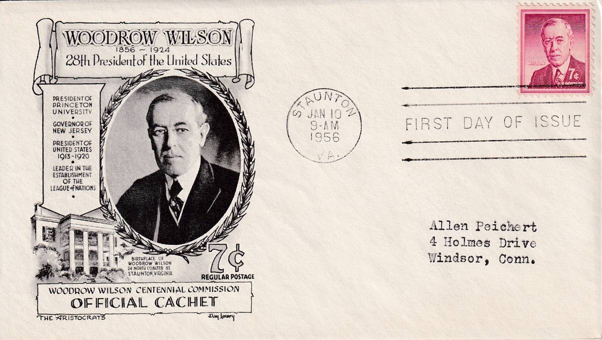 【ＦＤＣ】普通切手：ウッドロウ・ウイルソン（１９５５年）（アメリカ）実逓　t2884_画像1