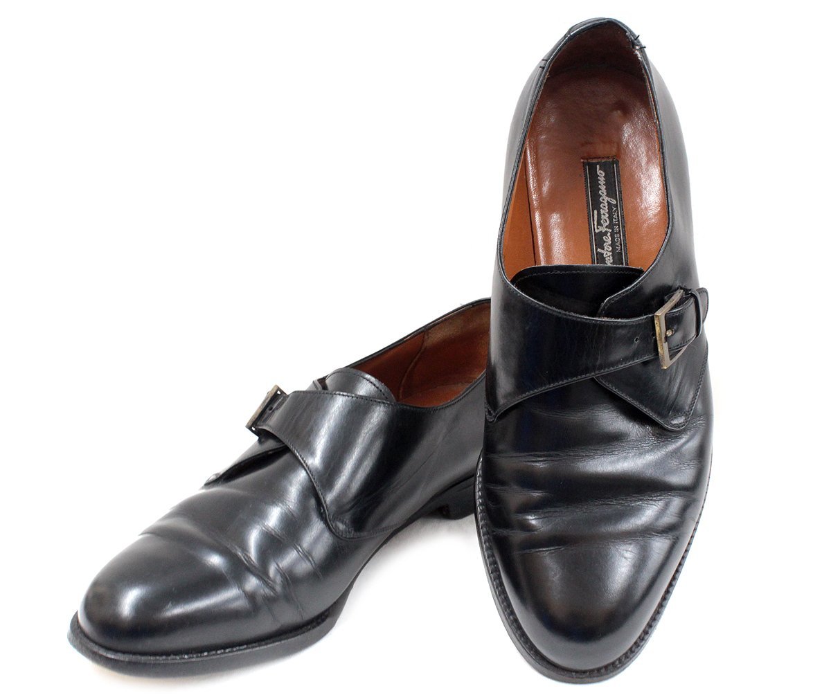 Salvatore Ferragamo/サルヴァトーレ フェラガモ シングルモンク ストラップ 革靴 24.5cm～25cm イタリア製 ブラック ビジネスシューズ 靴 - 1