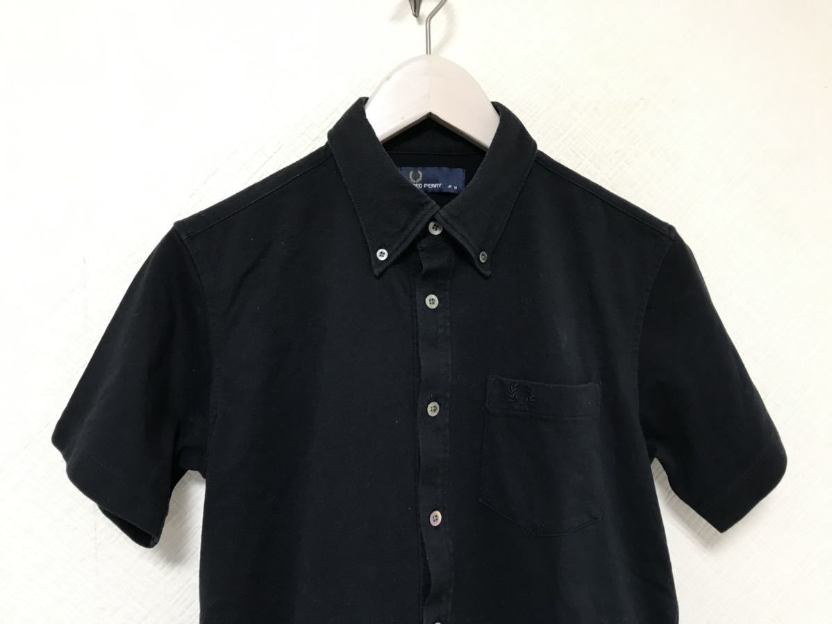  genuine article Fred Perry FREDPERRY cotton short sleeves shirt T-shirt polo-shirt business suit men's M made in Japan black black 