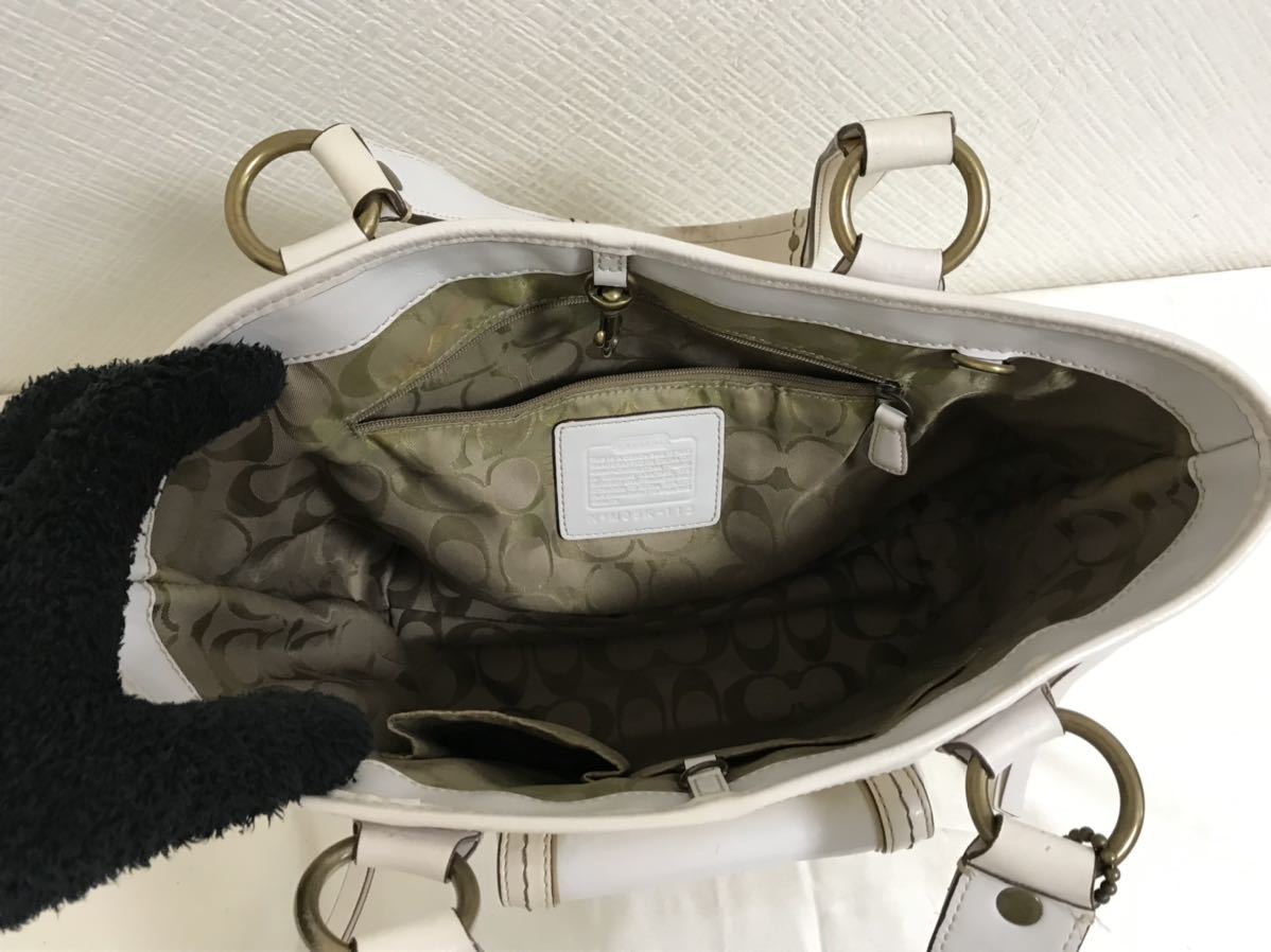 本物コーチCOACH本革レザーカゴトートミニボストンバッグビジネスハンドバックレディースメンズ旅行トラベル白ホワイトベージュ_画像4
