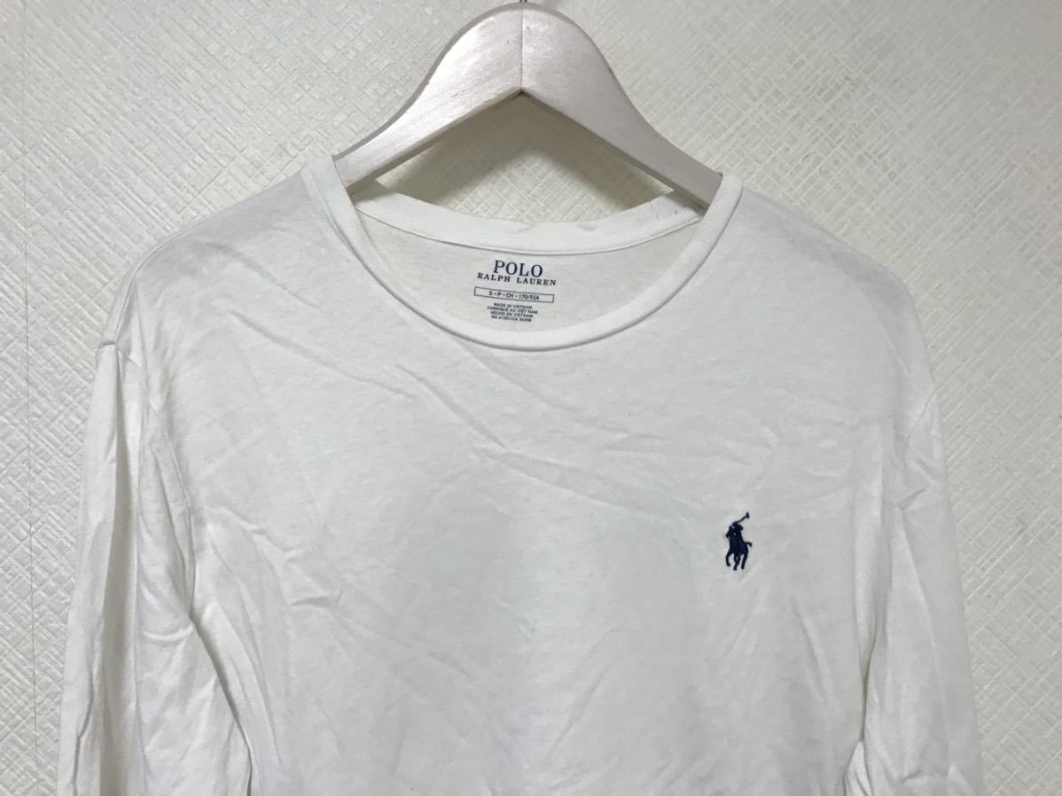 本物ポロラルフローレンPOLO RALPH LAURENコットン長袖TシャツロンTアメカジビジネススーツメンズS白ホワイト