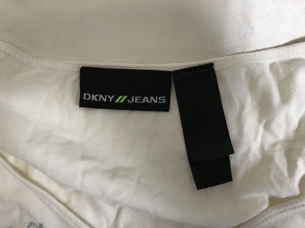  настоящий ... джинсы  DKNY хлопок  V гриф  лого   вышивание   длинный рукав   футболка ...T... костюм  женский S белый белый 