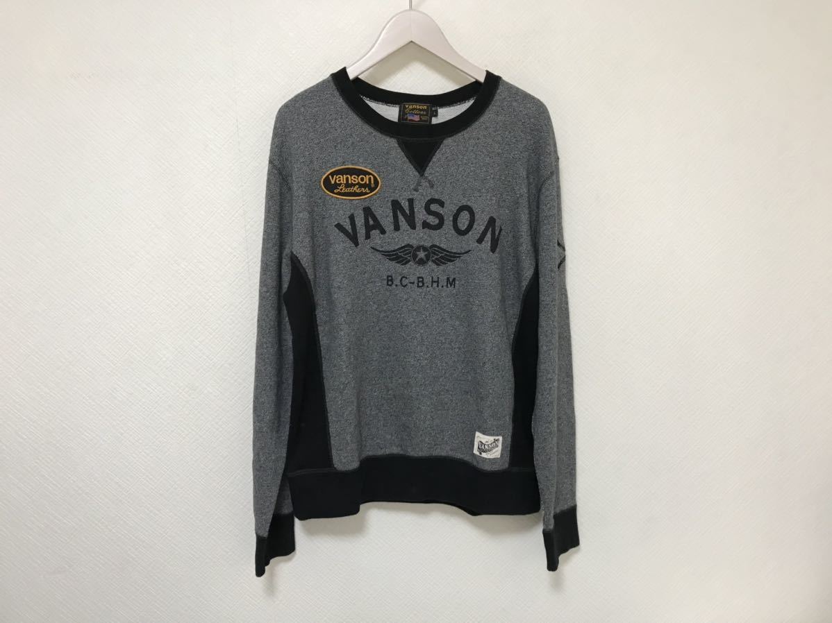 今年の新作から定番まで! 本物バンソンVANSONコットンワッペンプリント長袖スウェットトレーナービジネスサーフアメカジメンズグレー黒柄Lバイカー Lサイズ 今年の新作から定番まで! 本物バンソンVANSONコットンワッペンプリント長袖スウェットトレーナービジネスサーフアメカジメンズグレー黒柄Lバイカー Lサイズ