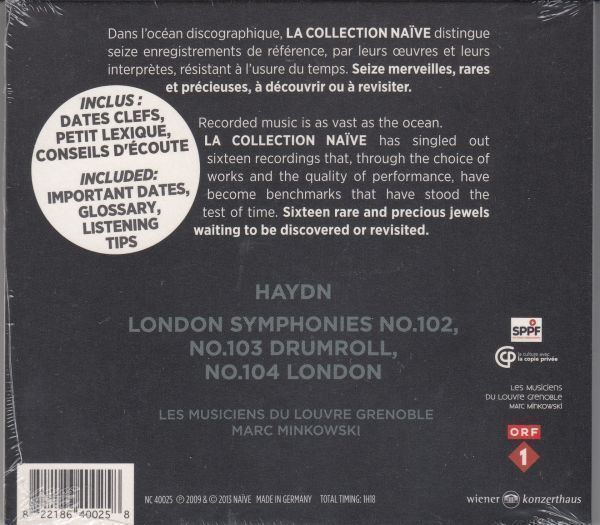 [CD/Naive]ハイドン:交響曲第102-104番/ミンコフスキー&ルーヴル宮音楽隊 2009.6_画像2