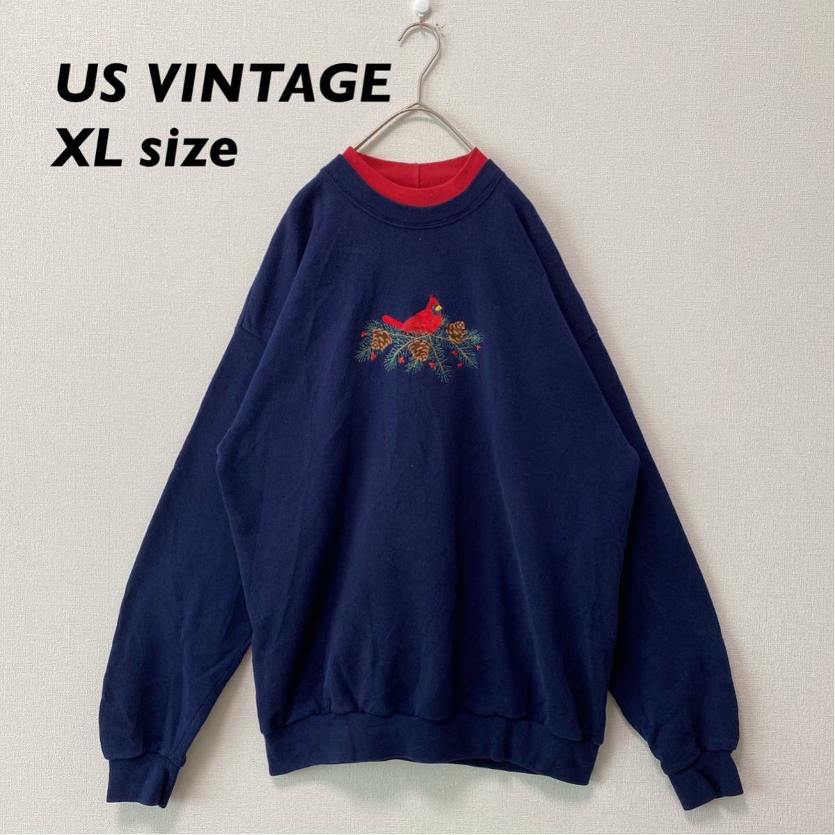 アメリカ製　スウェット　トレーナー　刺繍ロゴ　鳥　ネイビー　XLサイズ　大きいサイズ　ビッグシルエット　ユニセックス　USA勢　バード_画像1