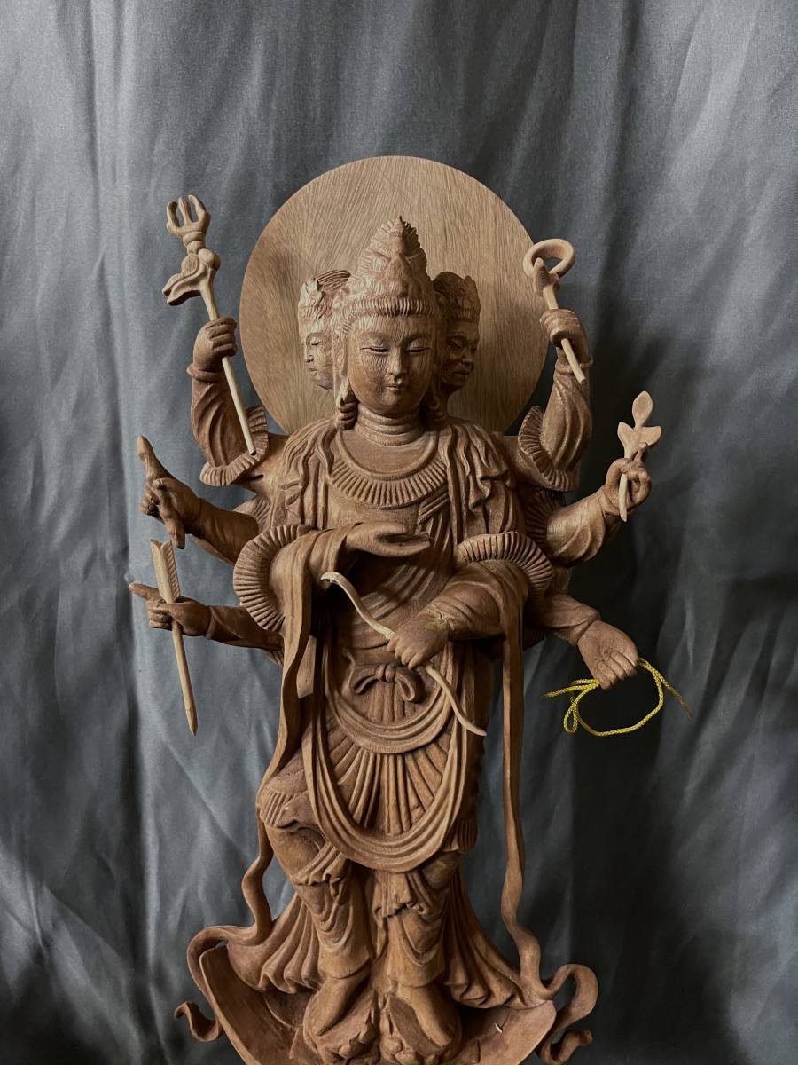 大型57cm仏教工芸品 総楠製 井波彫刻 時代彫刻 木彫仏像 摩利支天立像