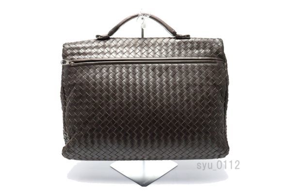 希少美中古■BOTTEGA VENETA イントレチャート レザー ビジネスバッグ ブリーフケース ボッテガヴェネタ■0512oc268-4K_背面きれいです！