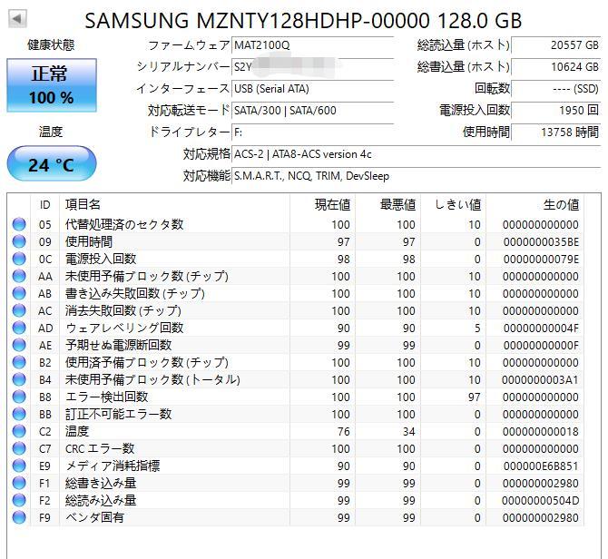 【I-583】■送料無料■中古 ★SAMSUNG★ M.2 SSD128GB 2枚セット 動作保証品