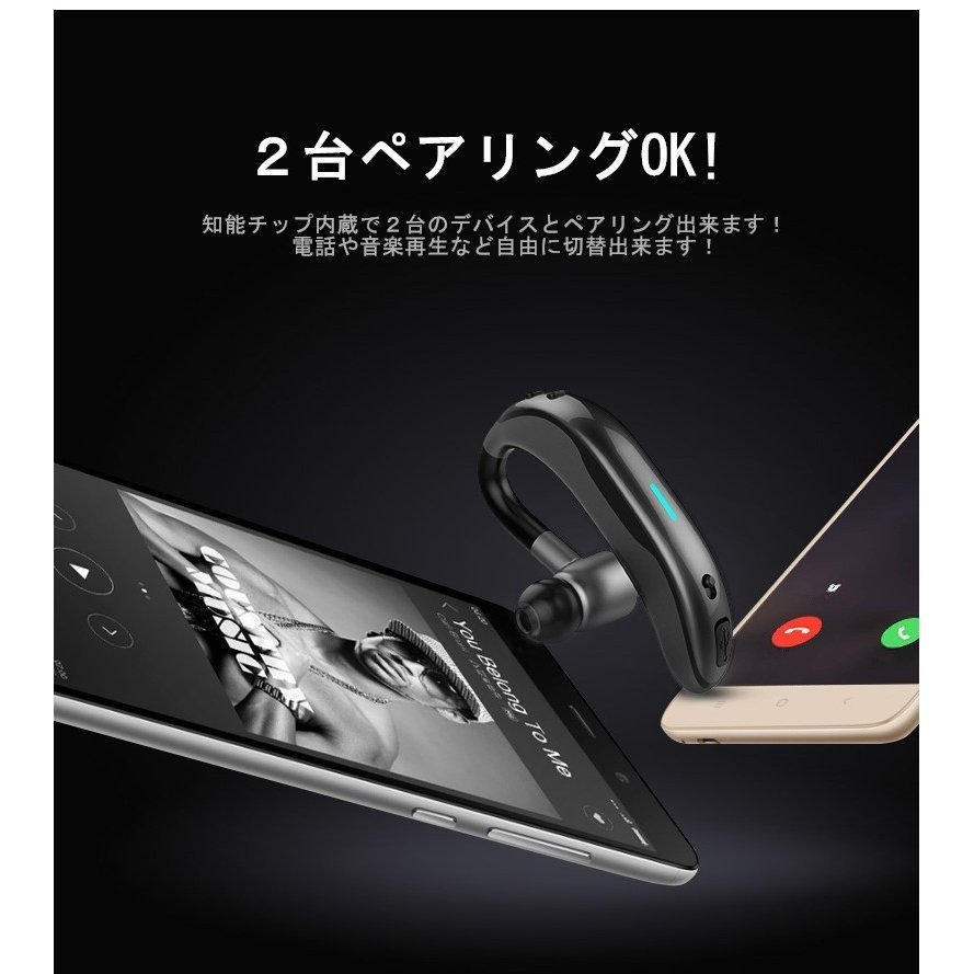 ブルートゥースイヤホン Bluetooth 5.2 ワイヤレスイヤホン 耳掛け型 ヘッドセット 片耳 最高音質 マイク内蔵 日本語音声通知 180° 14359a_画像9
