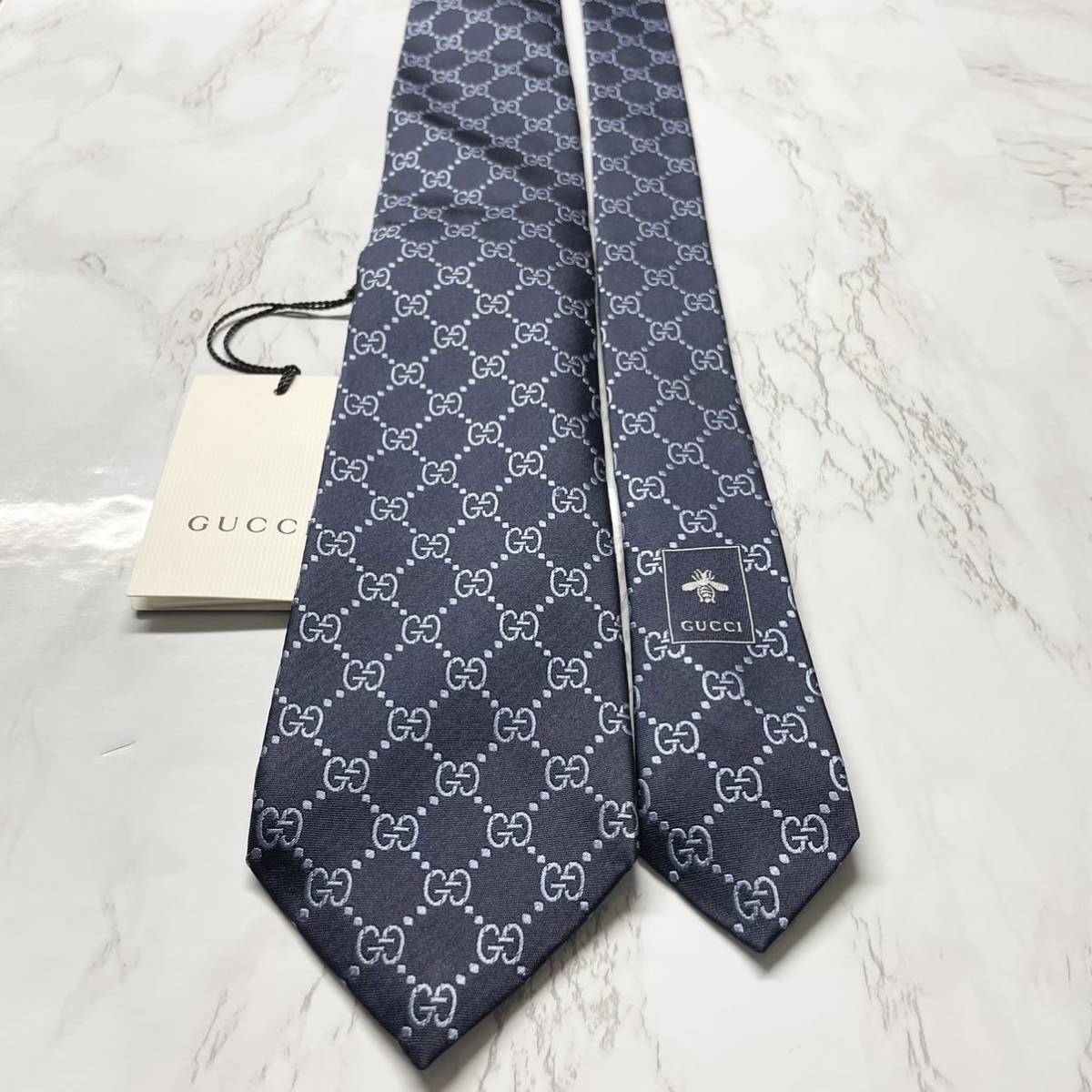 日本初の GUCCI GG柄 ジャカード 刺繍 ダークネイビー シルク i9tmg.com.br