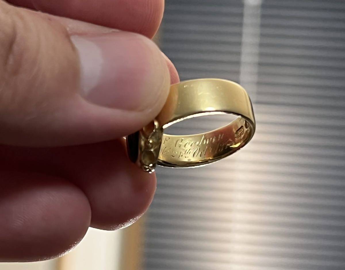 英国 1871年 アンティーク 18K ブラッドストーン シグネットリング 18