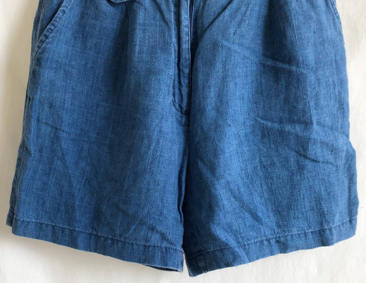  быстрое решение [90\'s Vintage / LAUREN - Ralph Lauren]linen шорты / размер женский 9/ индиго / индиго ./ Ralph Lauren / очень редкий (p-223-4d)