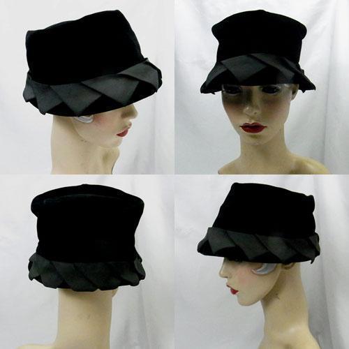 ヴィンテージ帽子　ブラック ベロア HAT　グログランリボン 1616_画像2