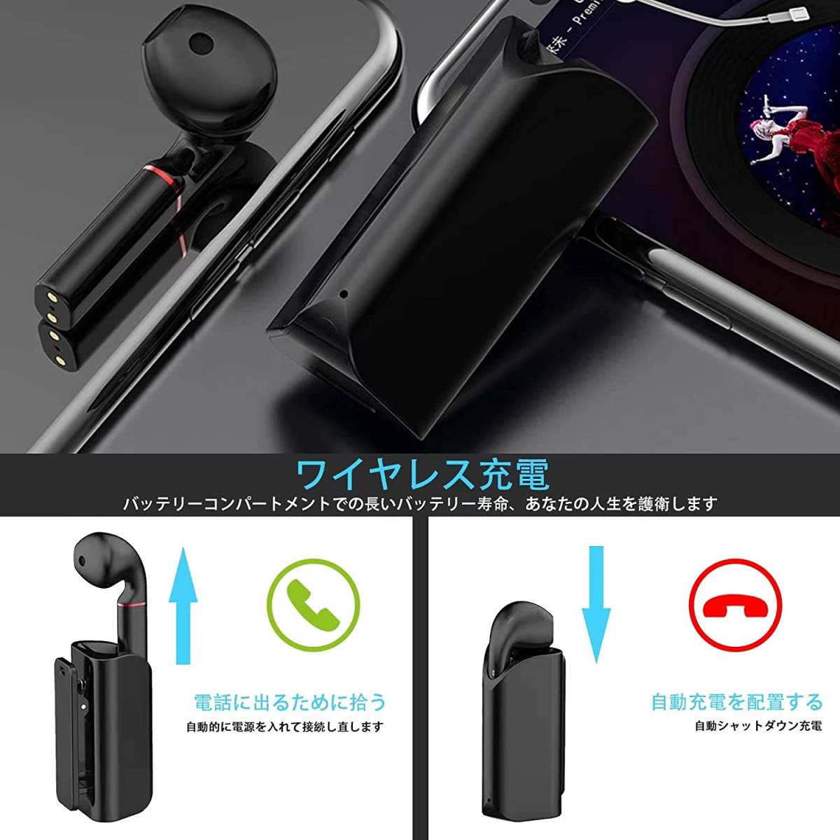 ワイヤレスイヤホン Bluetooth5.0+EDR搭載 クリップ式 イヤホン ワイヤレス bluetooth 片耳 ワイヤレス イヤホン (ホワイト)_画像5
