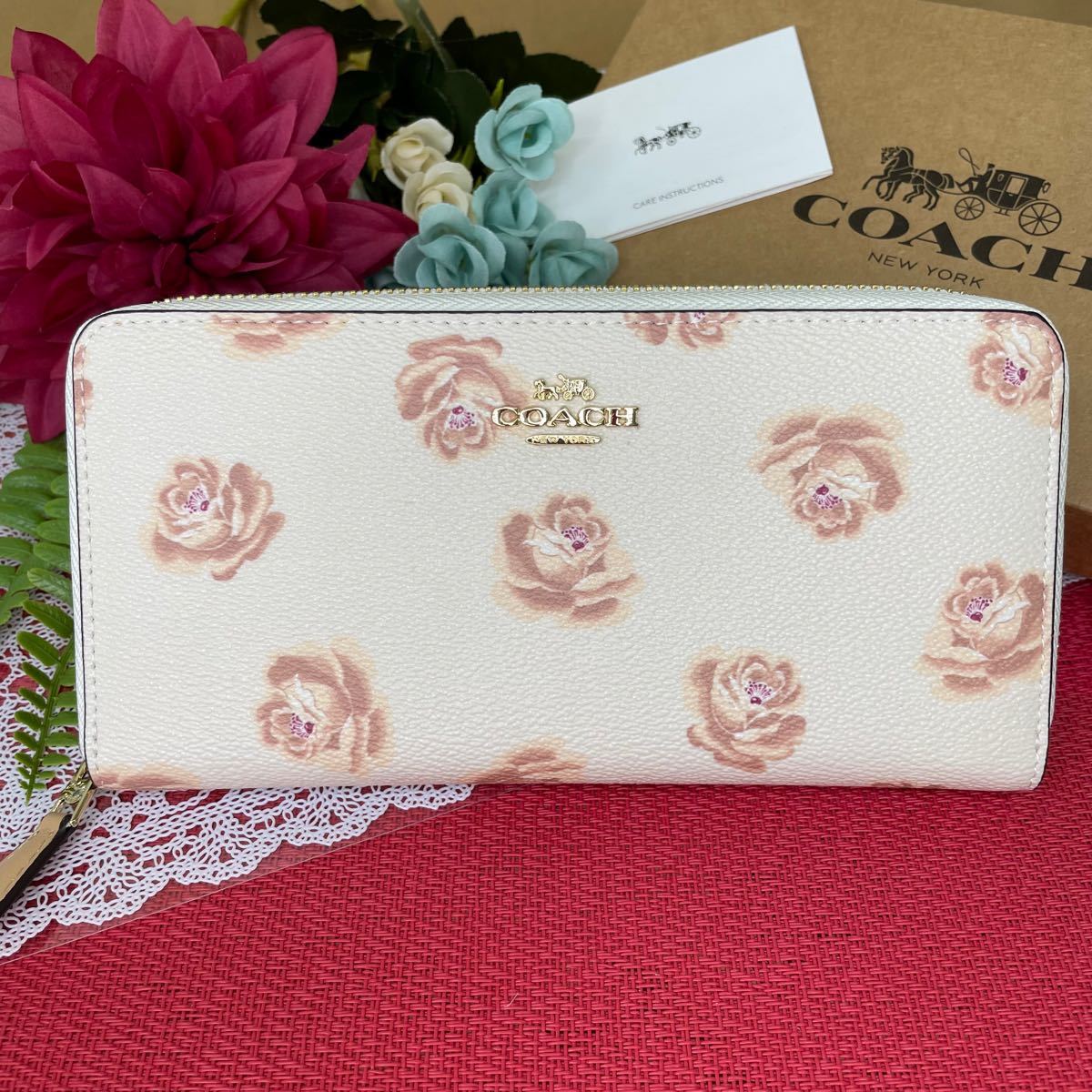 COACH＊コーチ 長財布 ホワイト × バラ 