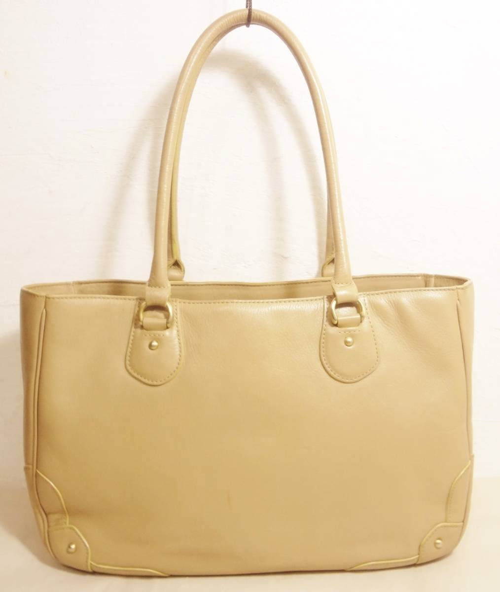 [ roughly excellent rare ] earth shop bag tsuchiya bag all leather handbag tote bag beige color 