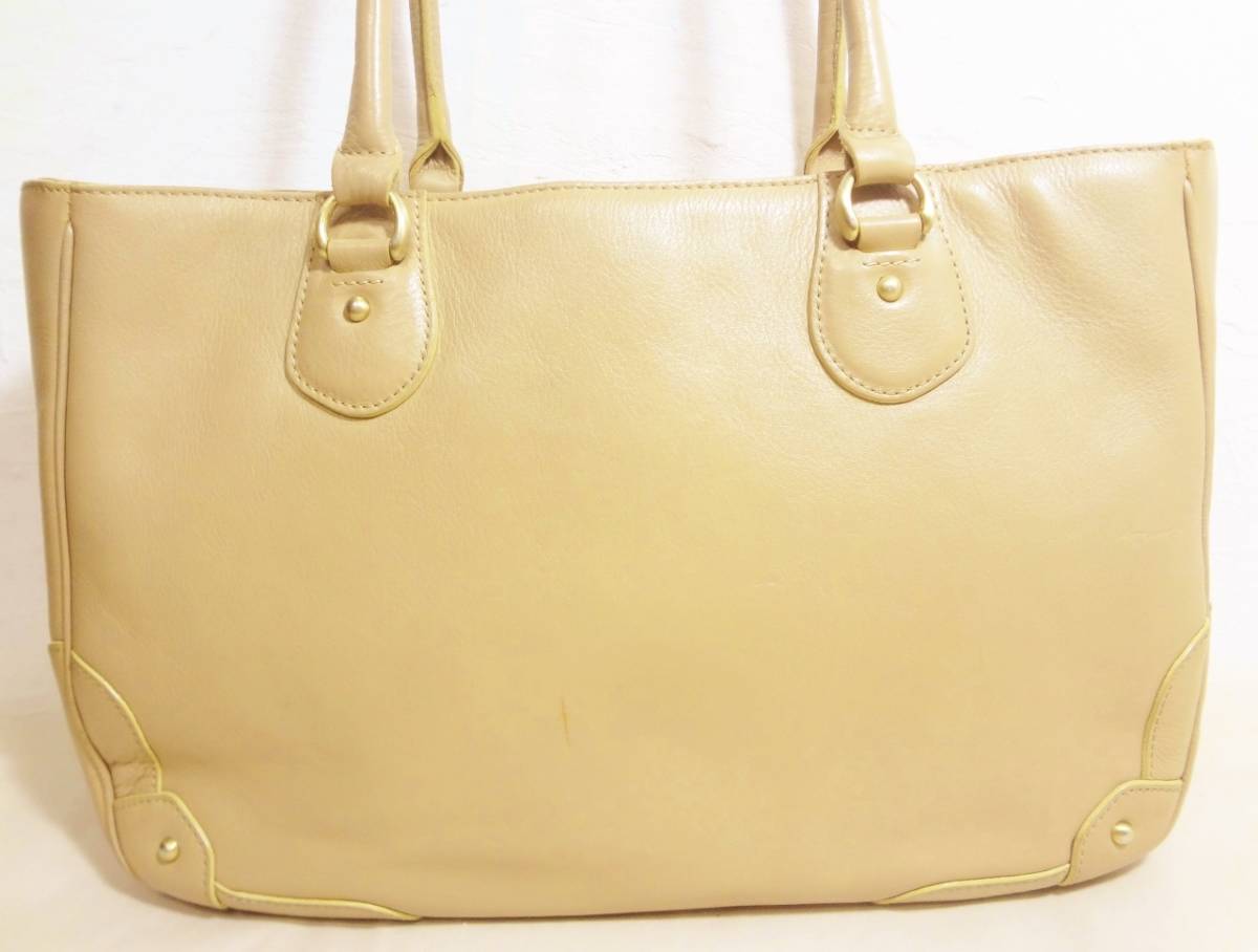 [ roughly excellent rare ] earth shop bag tsuchiya bag all leather handbag tote bag beige color 