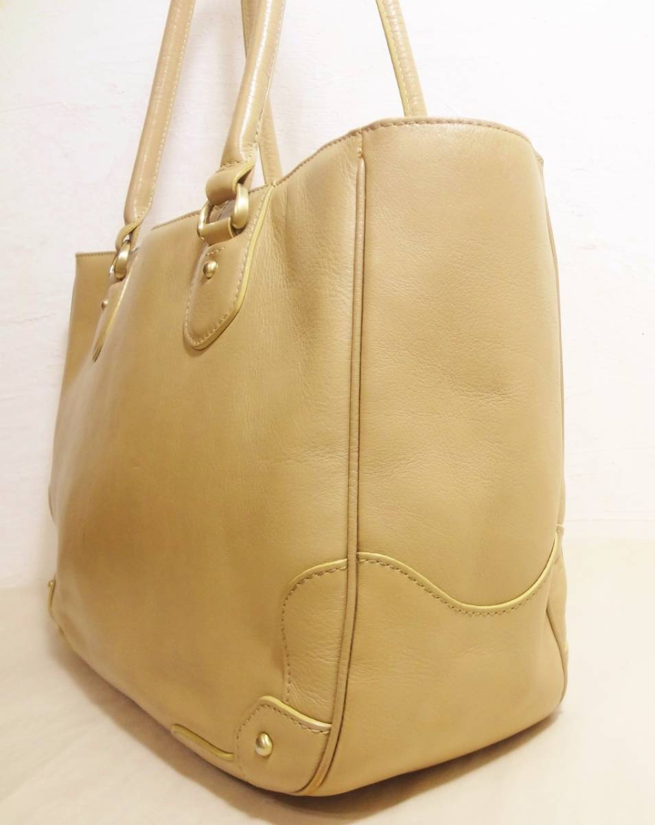 [ roughly excellent rare ] earth shop bag tsuchiya bag all leather handbag tote bag beige color 