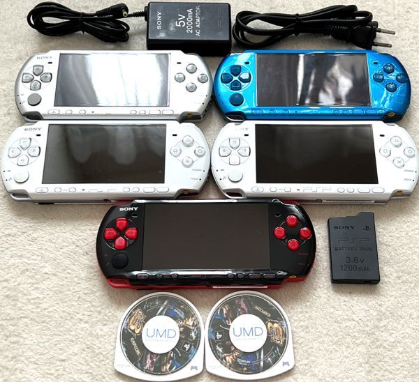 動作確認済み〉PSP 3000 本体 ５台 ブラック/レッド（PSPJ-30017