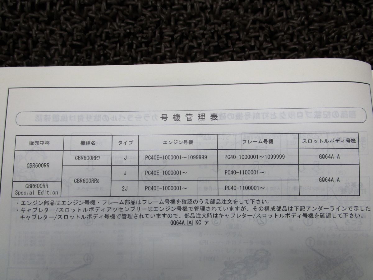 CBR600RR SE パーツカタログ 2版 PC40 Q519！ホンダ スペシャルエディション_画像3