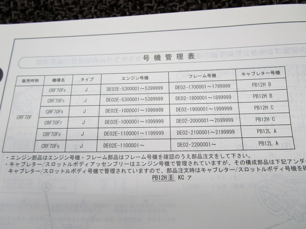 CRF70F パーツカタログ 6版 DE02 ○N328！ホンダ_画像3