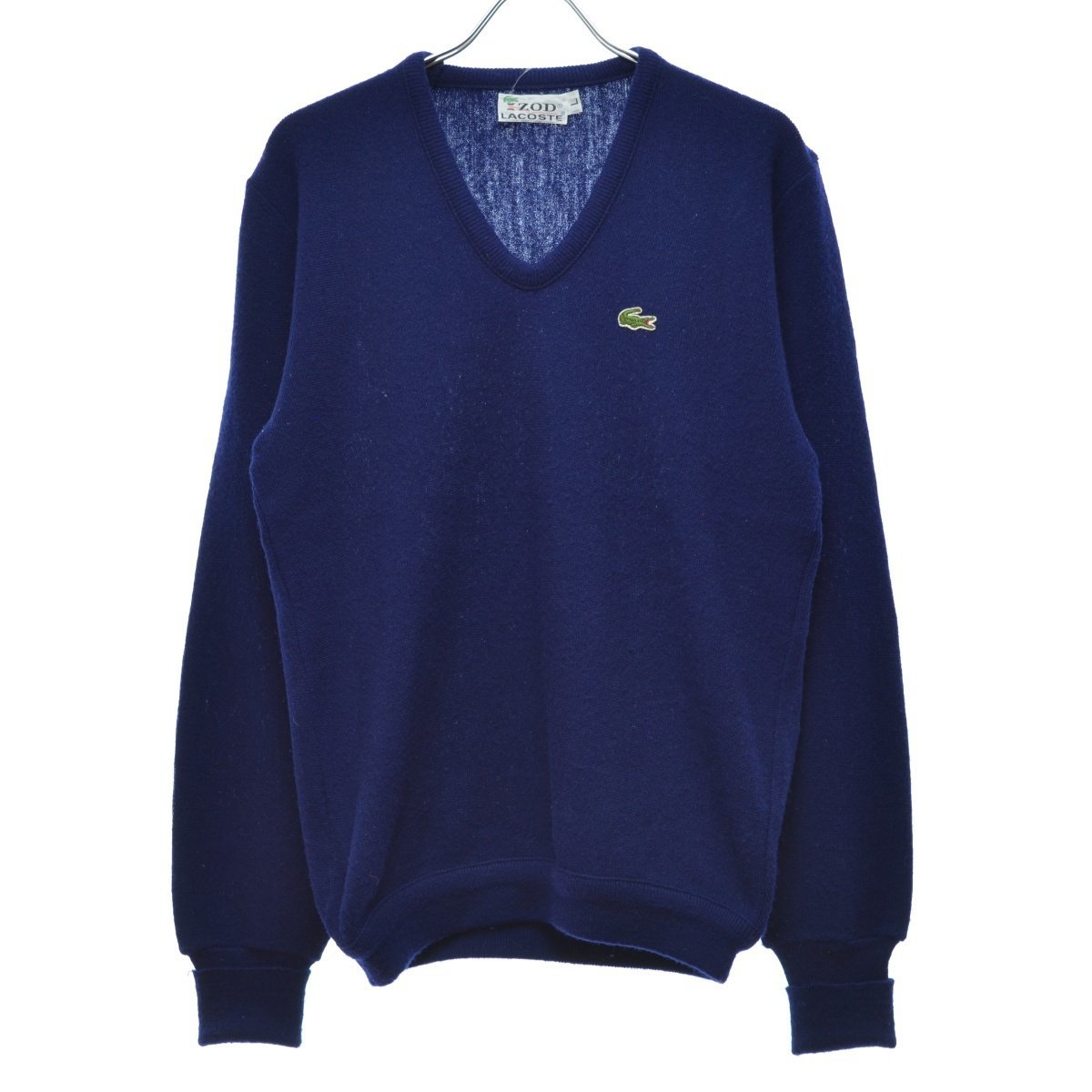 【Lサイズ】IZOD LACOSTE / アイゾッド ラコステ 70s 糸巻きタグ Vネックアクリル 長袖ニットセーター ネイビー 紺 navy