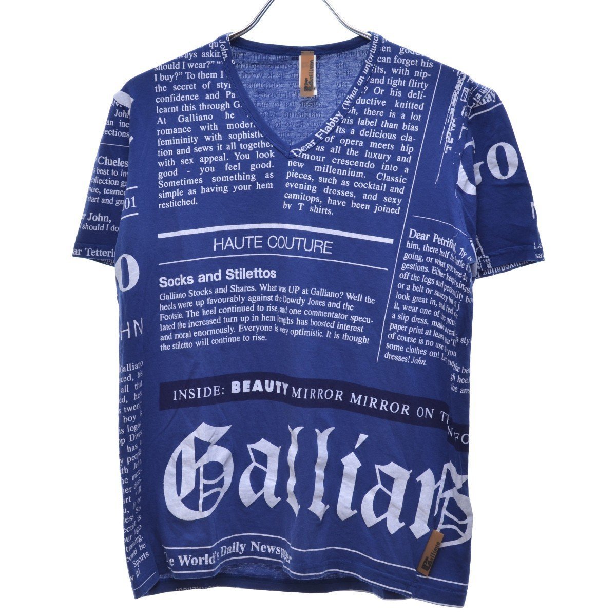 【EU Mサイズ】JOHN GALLIANO / ジョンガリアーノ イタリア製 newspaper ニュースペーパー Vネック半袖Tシャツ