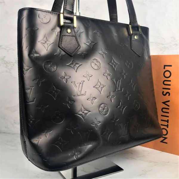 本物保証 1円~ 美品 LOUISVUITTON マットブラック ヒューストン 男女 トート バッグ ハンド ショルダー ヴェルニ ルイヴィトン 送料無料_画像1