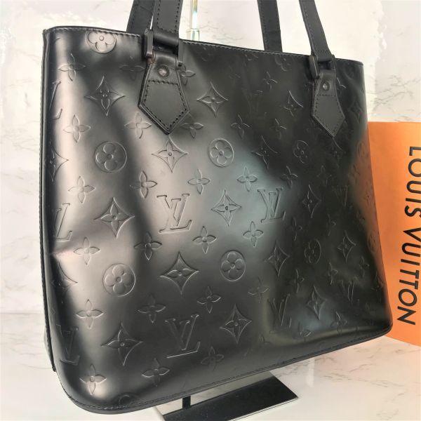 本物保証 1円~ 美品 LOUISVUITTON マットブラック ヒューストン 男女 トート バッグ ハンド ショルダー ヴェルニ 黒 ルイヴィトン 送料無料_画像1