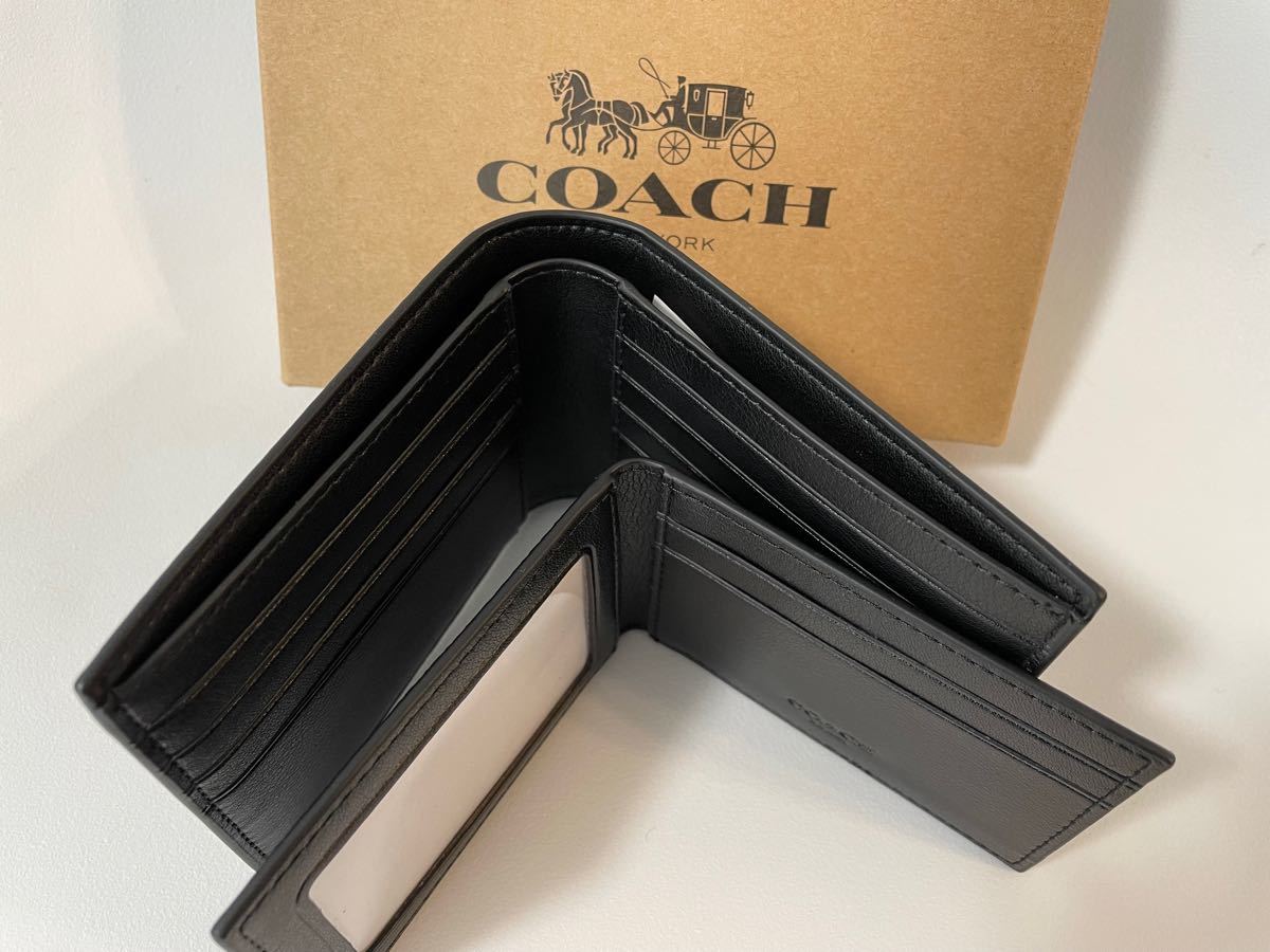 COACH コーチ　財布　二つ折り　アウトレット　新品　未使用　黒　メンズ　プレゼント　父の日