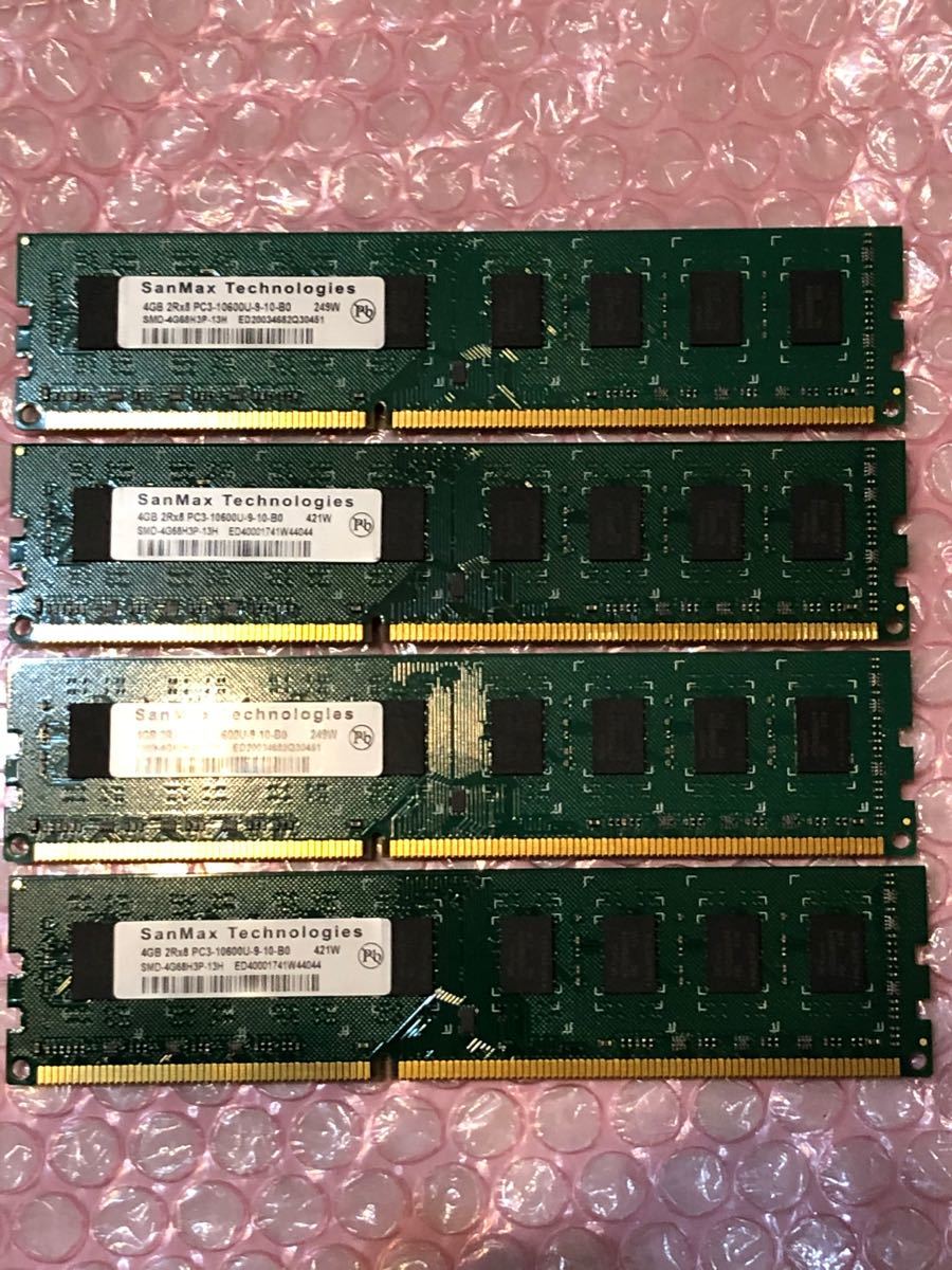 SanMax DDR3 PC3-10600U 16GB （4GB x4枚）　動作確認済み　デスクトップ用