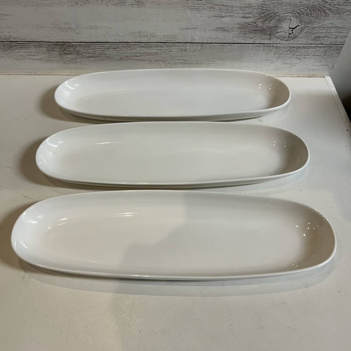 細長プレート 細楕円型プレート 3枚 ホワイトプレート オードブル皿 白い食器 洋食器の画像1