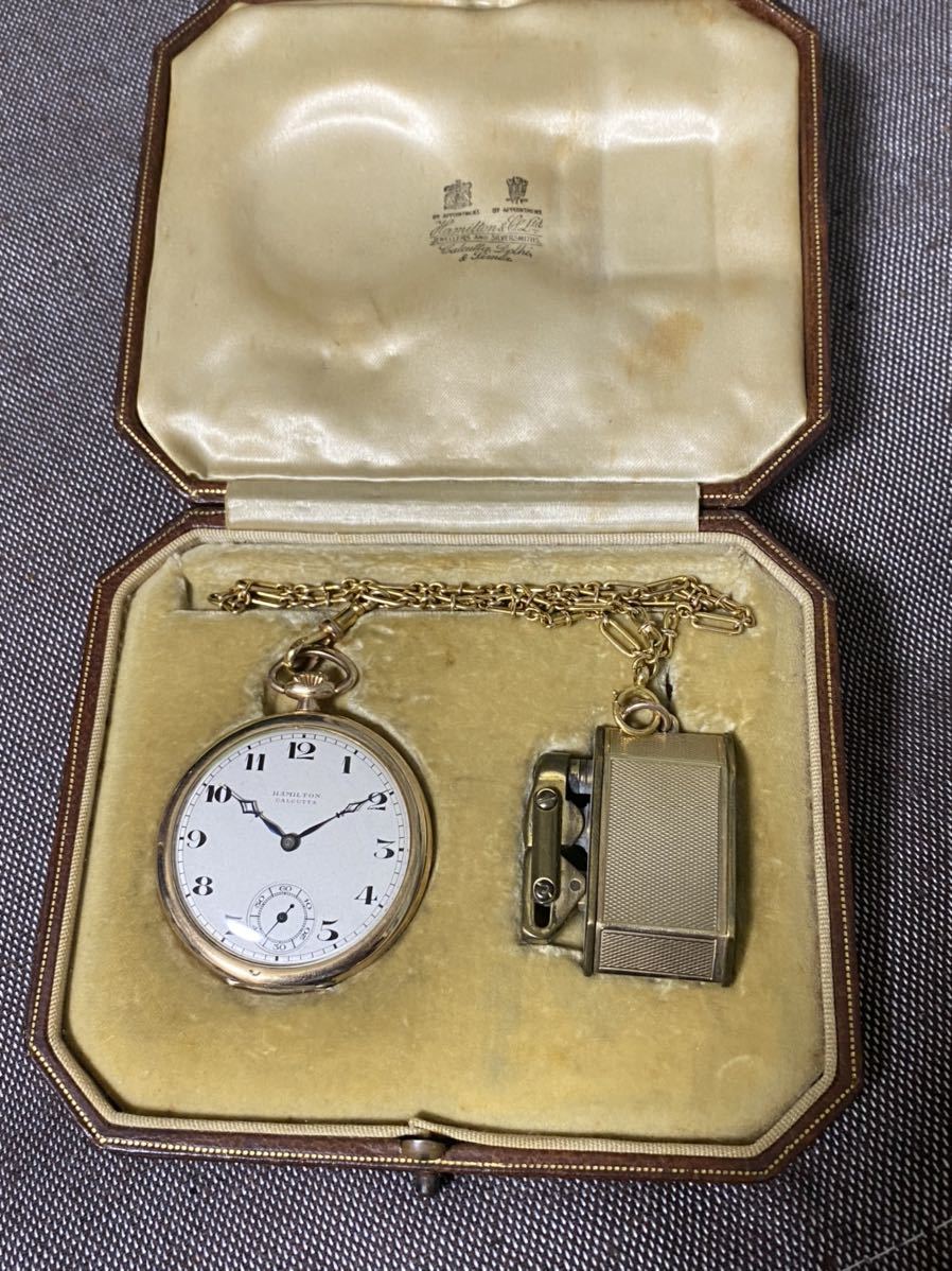  Hamilton карманные часы .KW зажигалка комплект 9 чистое золото редкий античный 
