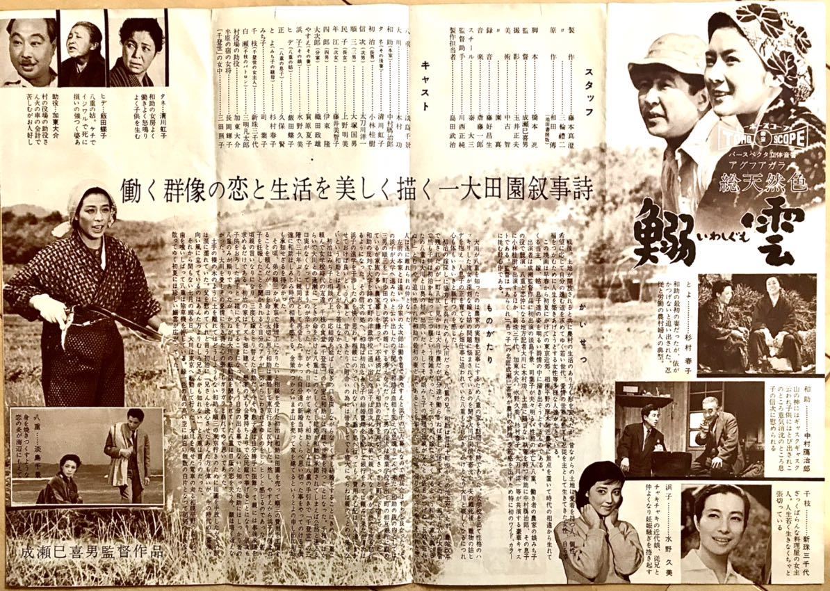 映画チラシ「鰯雲」1958年初公開B5版二折成瀬巳喜男淡島千景木村功司