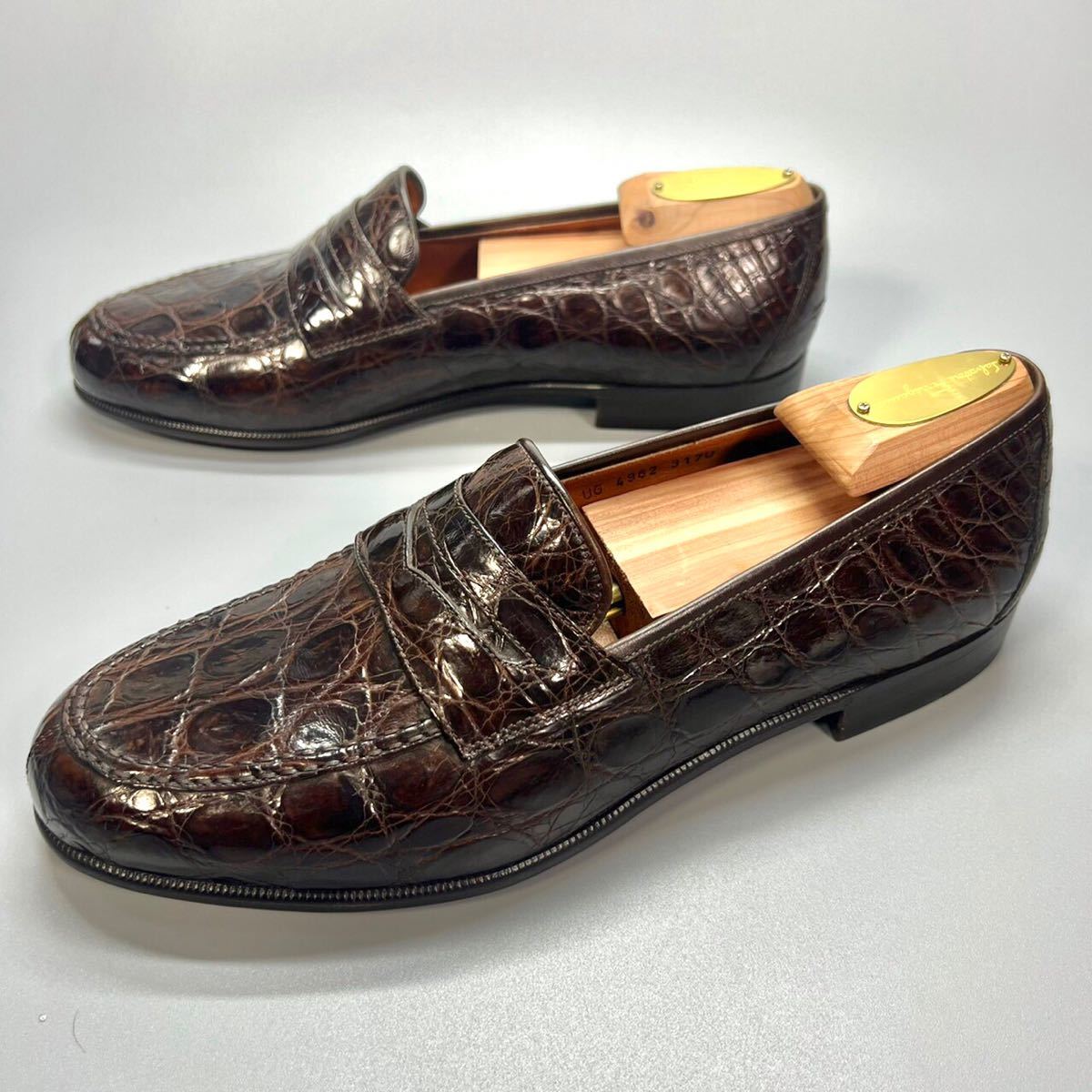 【希少】salvatore ferragamo サルヴァトーレ フェラガモ クロコダイル ペニーローファー コインローファー 革靴 9EE 27cm メンズ