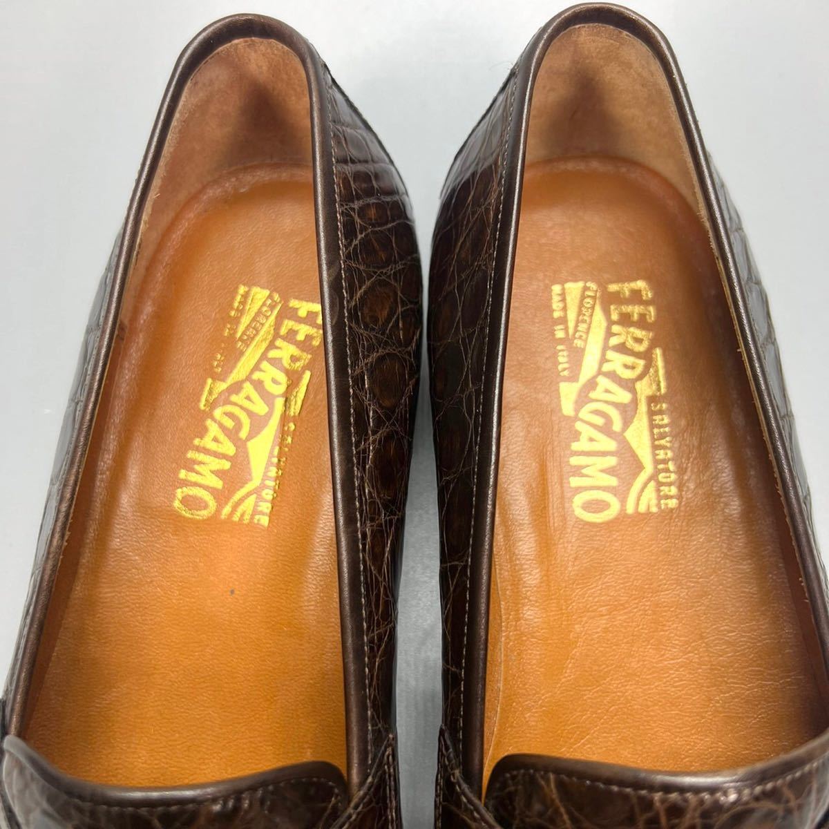 【希少】salvatore ferragamo サルヴァトーレ フェラガモ クロコダイル ペニーローファー コインローファー 革靴 9EE 27cm メンズ