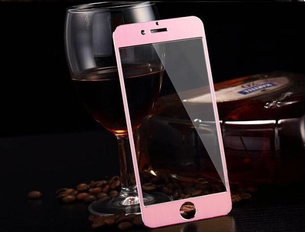 送料無料 ピンク iPhone6s iphone6 アルミ ガラスフィルム 金属 フィルム カバー シール シート 画面 ローズゴールド 9H_画像1
