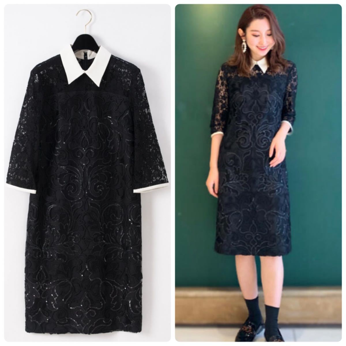 史上最も激安】 GRACE CONTINENTAL グレースコンチネンタルコード刺繍 クイック出荷 GRACE CONTINENTAL コードチュール刺繍タイトワンピース 36 ひざ丈ワンピース
