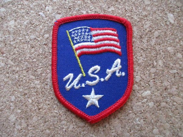 80s 米国アメリカU.S.A.国旗 星条旗ビンテージ刺繍ワッペン/星エンブレム米国製made in USA旅行ワシ アップリケ土産パッチ_画像1