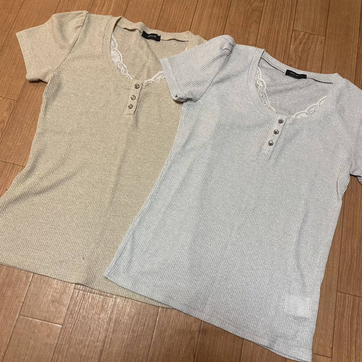 美品★コムサイズム 半袖 カットソー ラメ入り★