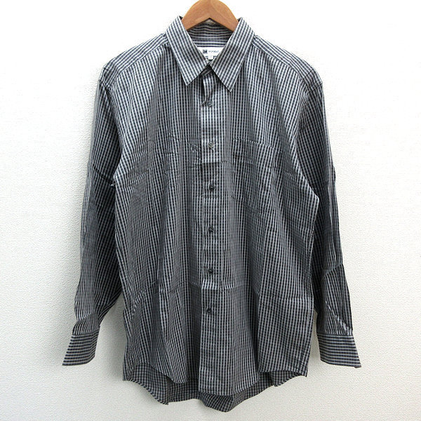 良質 y□イッセイミヤケISSEY 長袖シャツ□灰/白【メンズL】MENS/15