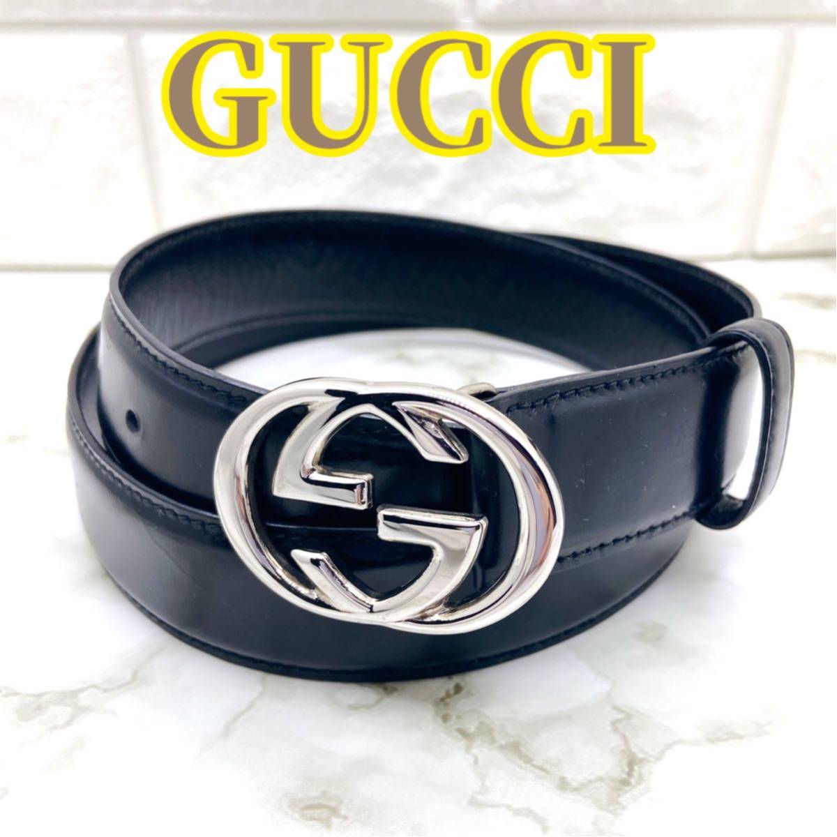 おしゃれ人気 美品 pro GUCCI レザーベルト グッチ ブラック バンブー