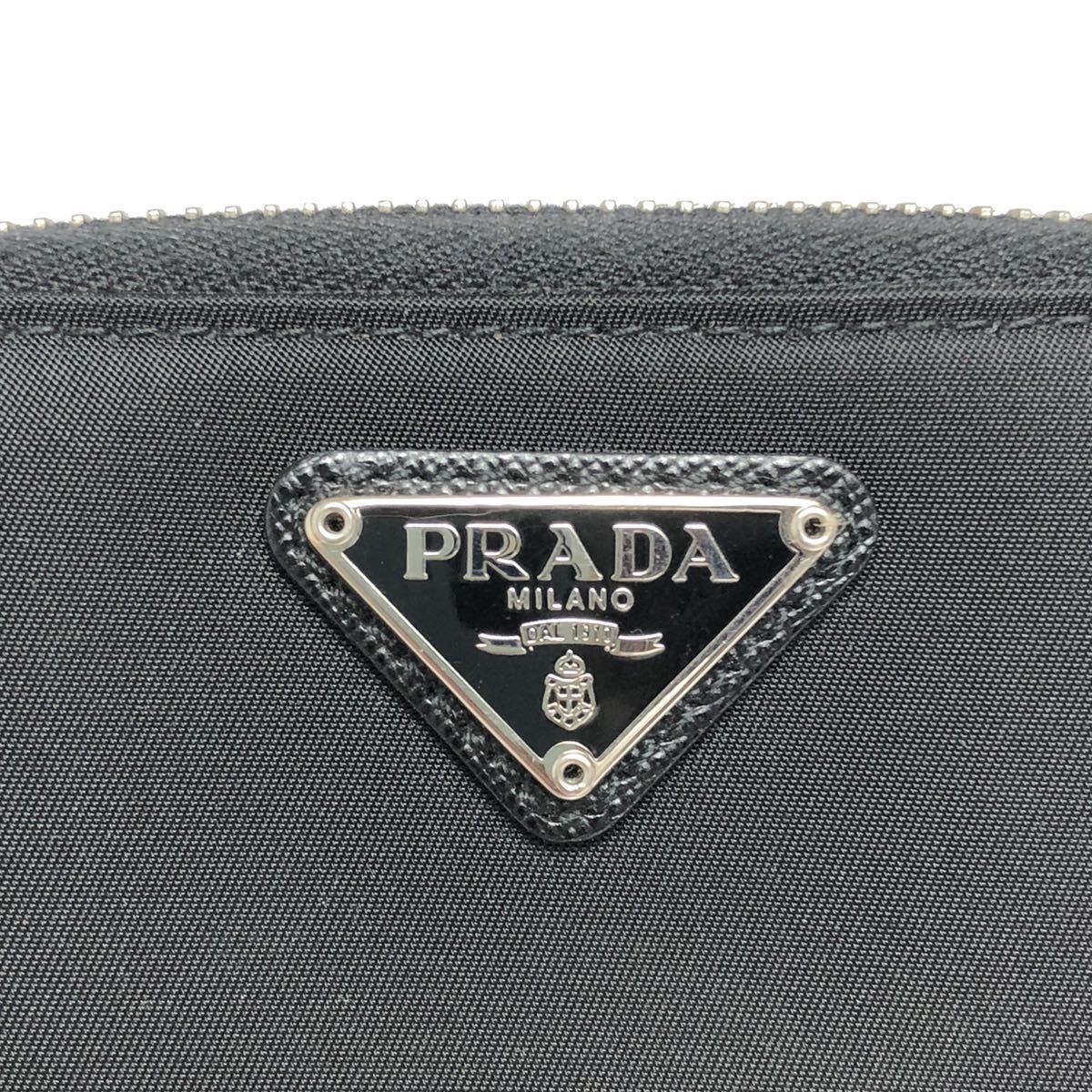 良品】PRADA プラダ 二つ折り財布 ブラック ナイロン×レザー 黒
