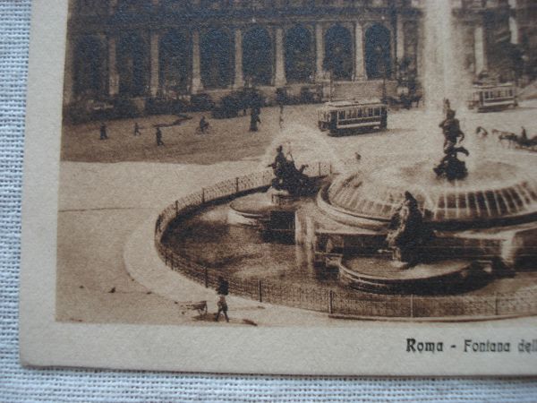 【海外 絵葉書1枚】 ROMA -Fontana dell'Esedra /エセドラ ナイアディ 噴水 泉 /イタリア ローマヴィンテージ 路面電車建築 ハガキ 16-3544_画像7