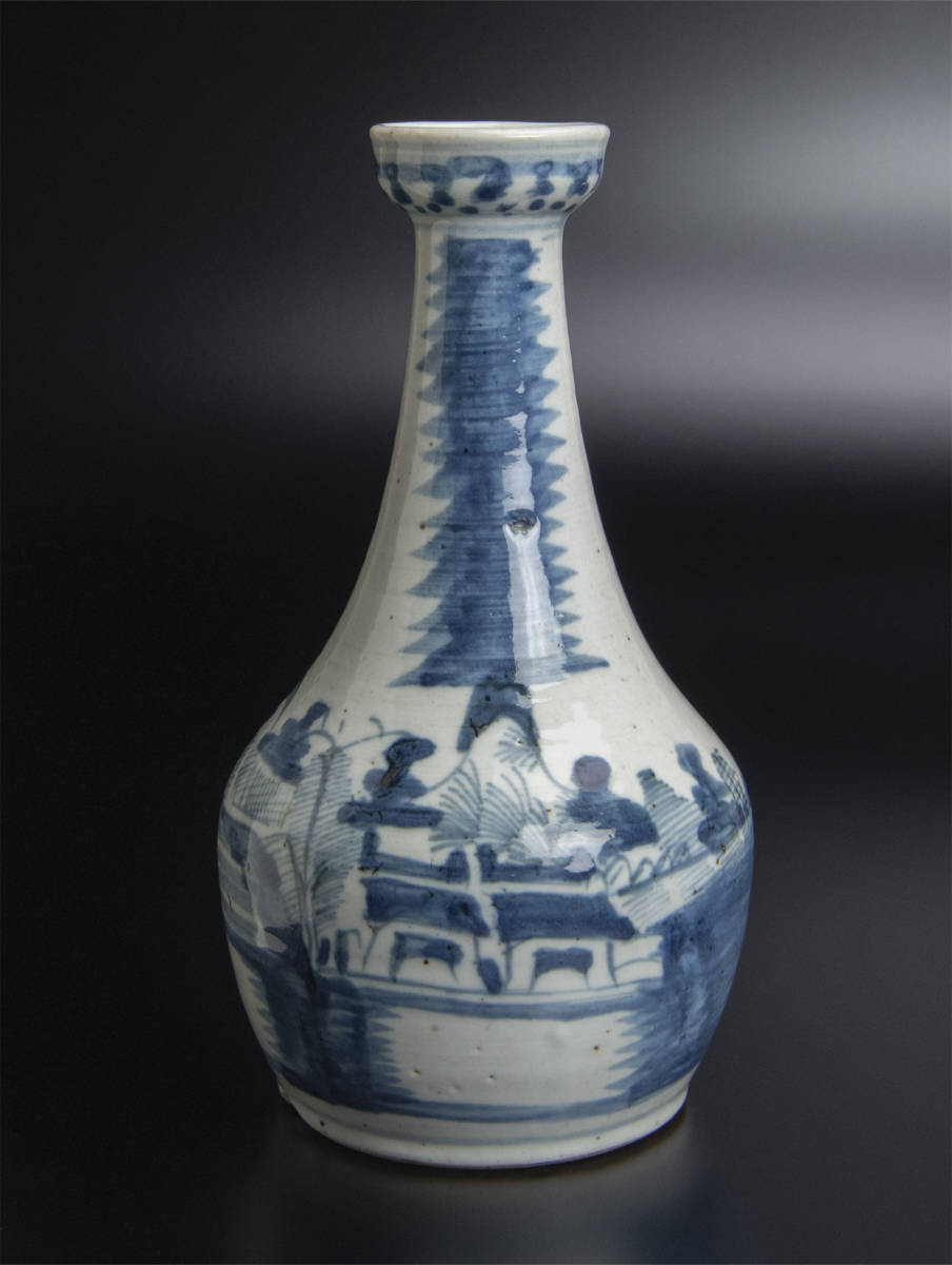清 青花長頸瓶 共箱 中国 古美術