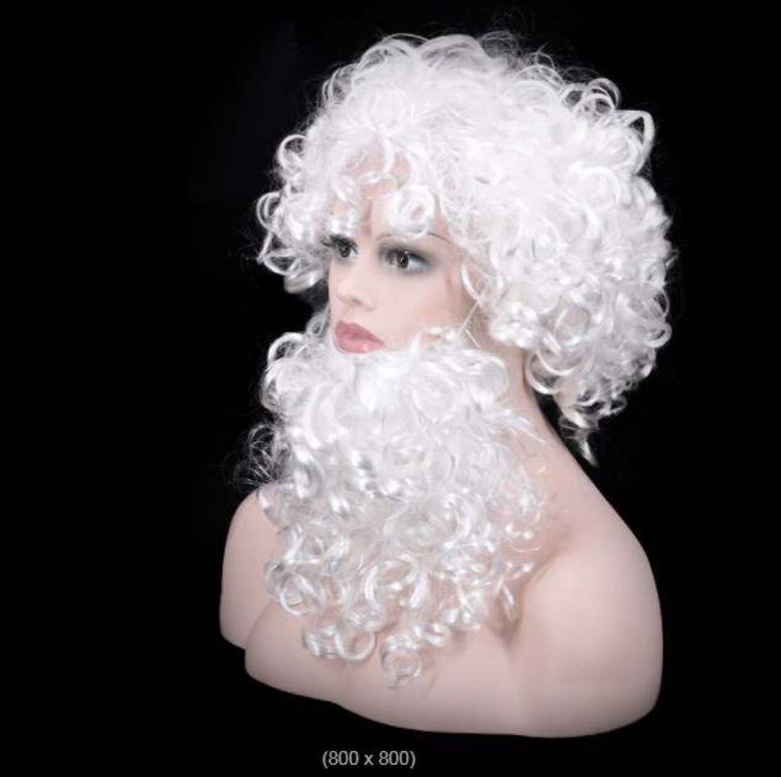 クリスマスサンタホワイト合成ウィッグショート前髪コスプレ女性用耐熱サンタクロースヘアカーリーコスチュームウィッグ