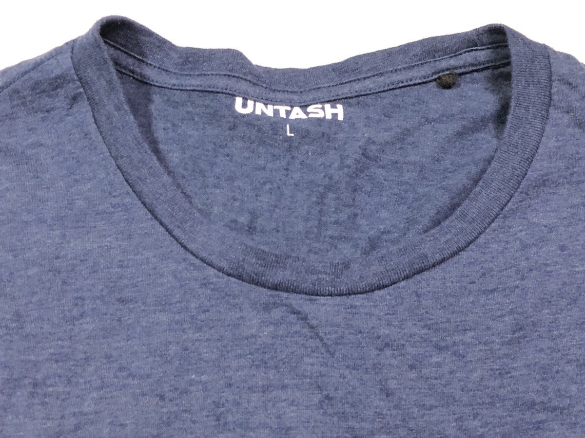 Tシャツ UNTASH アンタッシュ トライブレンドＴシャツ 夏服 夏物 半袖 クルーネック 丸首 Lサイズ 青 ネイビー 古着 程度良好_画像3