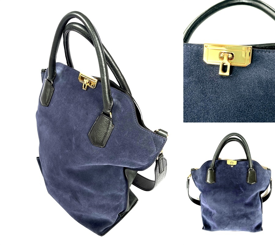 レア 美品 サザビー ハイエンド リュクス 2way バイカラー バッグ レザー-